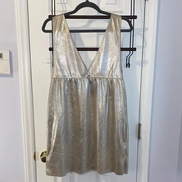 Zara | Dresses | Zara Metallic Babydoll Dress Has Pockets Sz S Nwot |  Poshmark